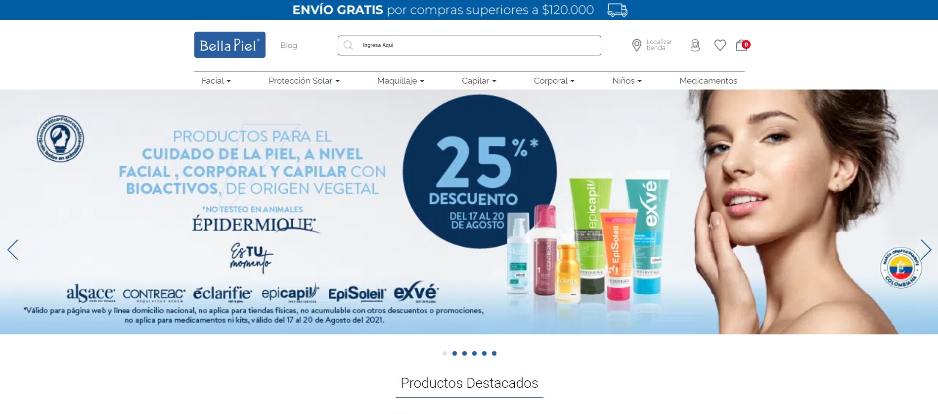 Ejemplos B2C de e-commerce exitosos en Colombia de Belleza en 2021: Bella Piel